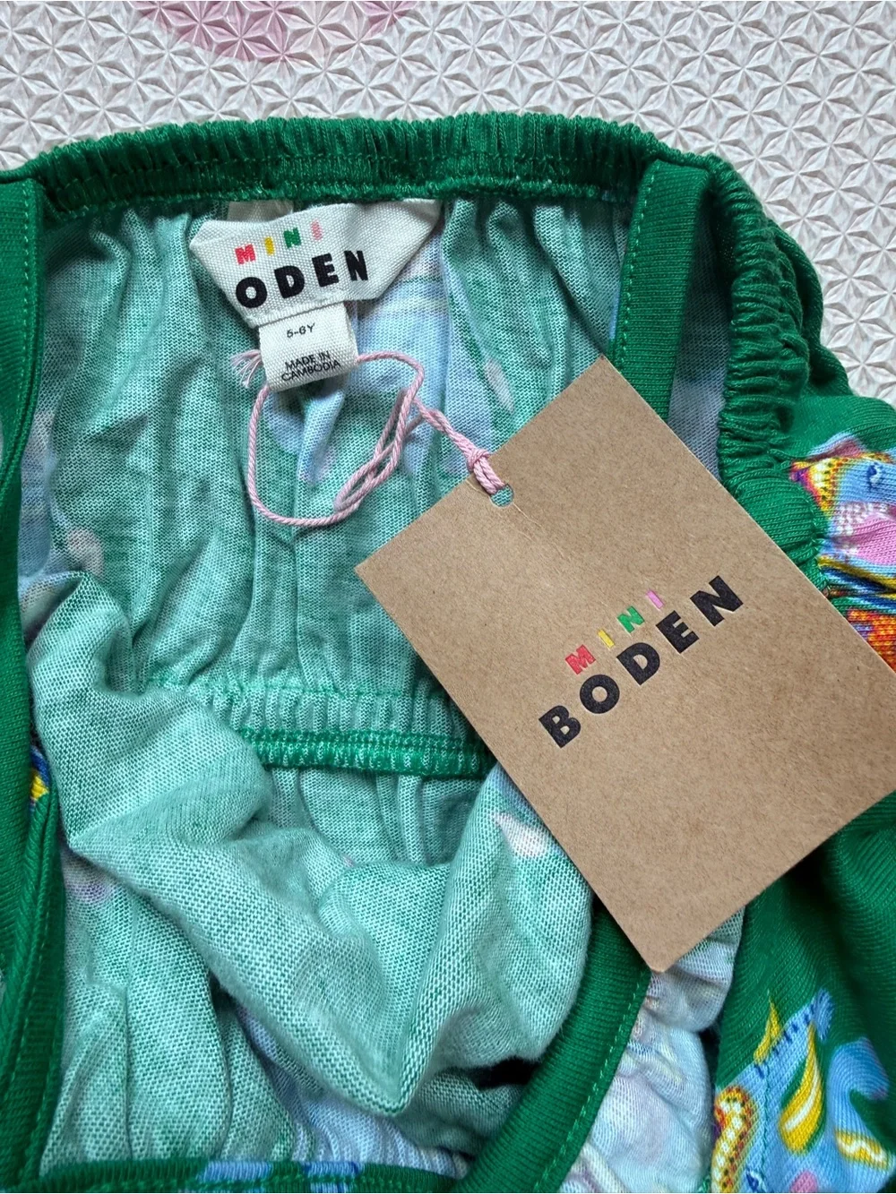 Mini Boden Green Elephant Print Dress